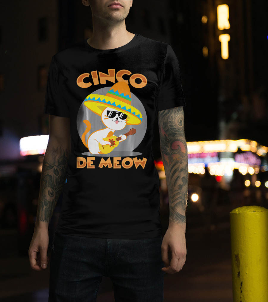 Cinco De Meow Cat Sombrero Guitar Fiesta T-Shirt