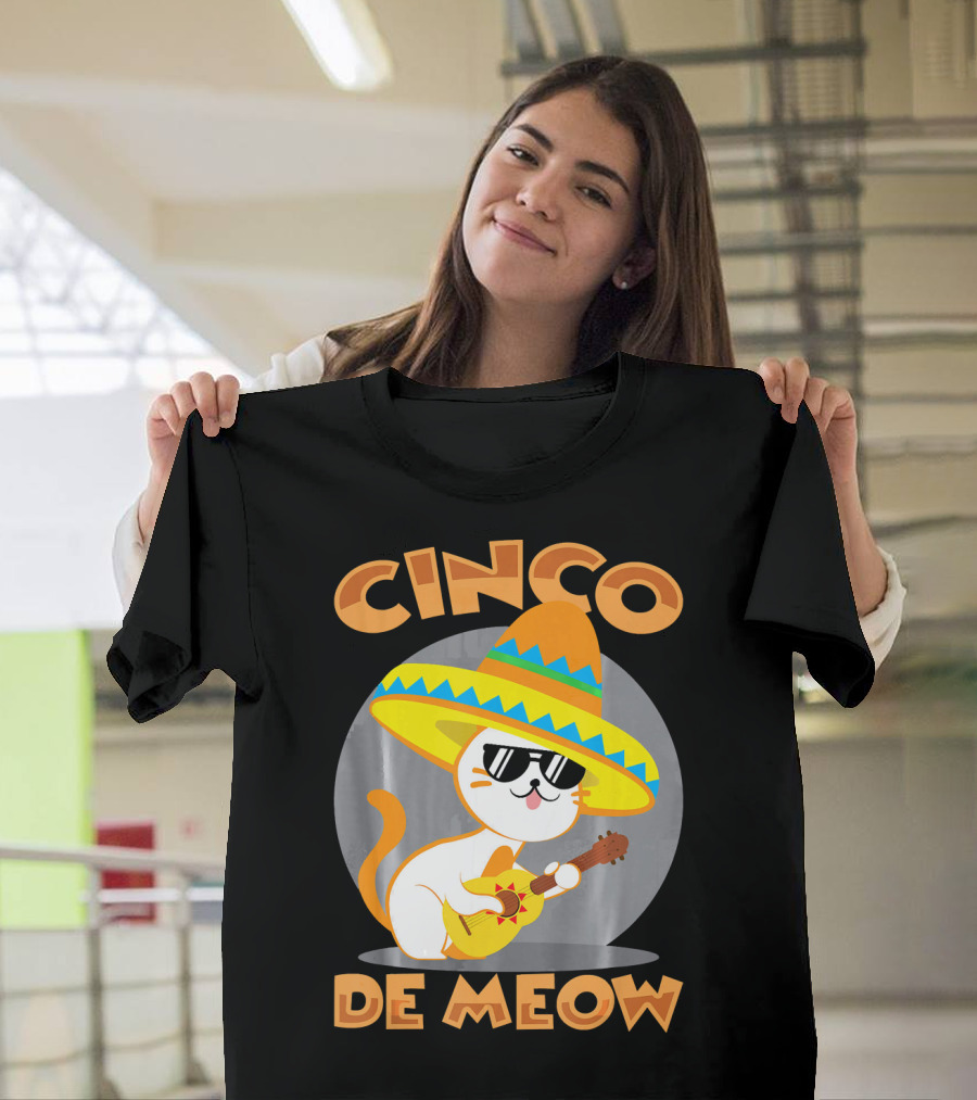 Cinco De Meow Cat Sombrero Guitar Fiesta T-Shirt