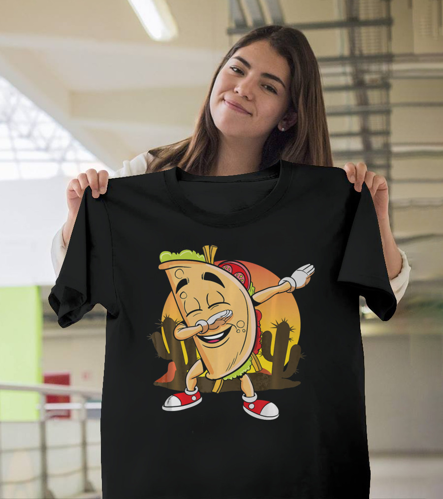 Cinco De Mayo Mexican Dabbing Taco with Fiesta Cactus Sunset T-Shirt