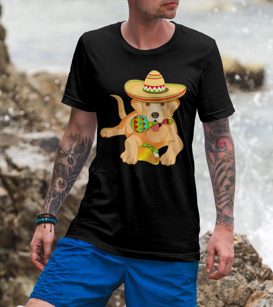 Cinco De Mayo Labrador Dog With Sombrero Taco And Maraca T-Shirt