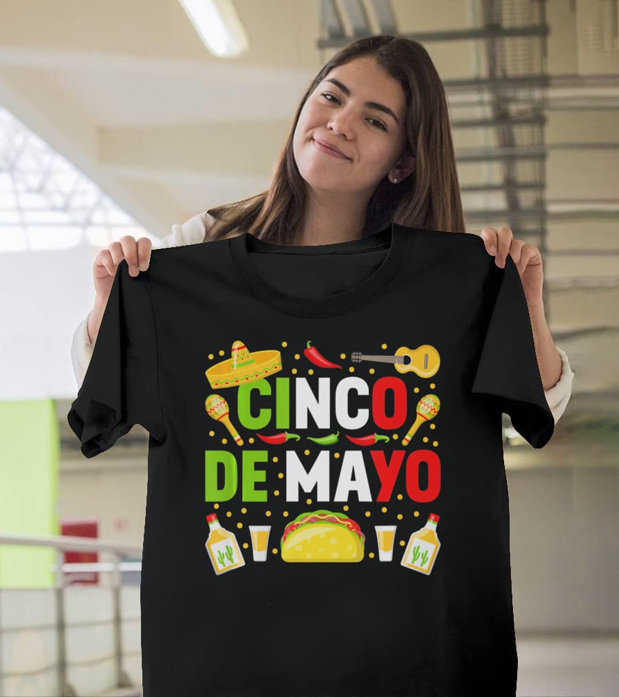 Cinco De Mayo Celebration Taco Maracas Sombrero Guitar Tequila Fiesta T-Shirt