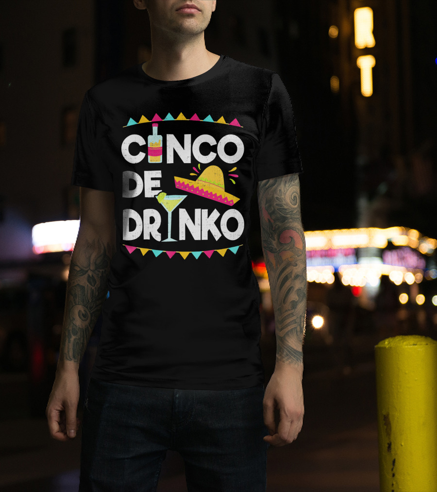Cinco De Drinko Sombrero And Margarita Fiesta Elements T-Shirt