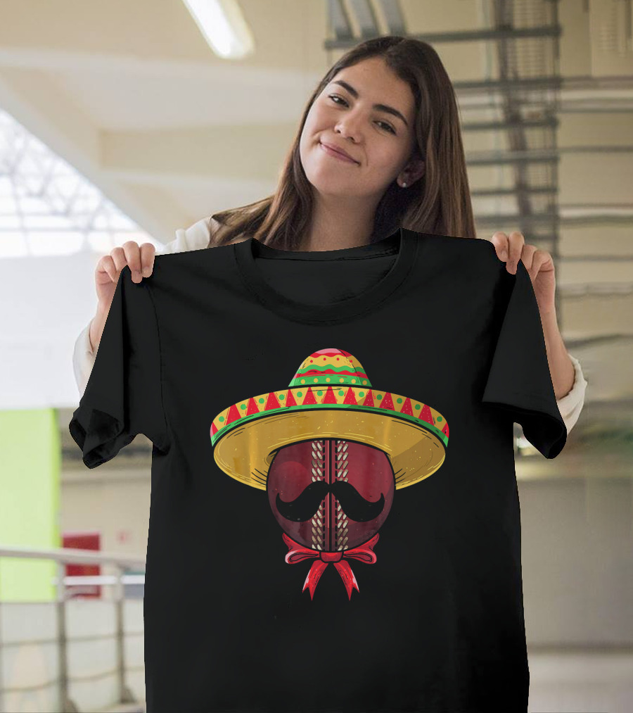Cinco De Mayo Sombrero Cricket Ball Mustache T-Shirt