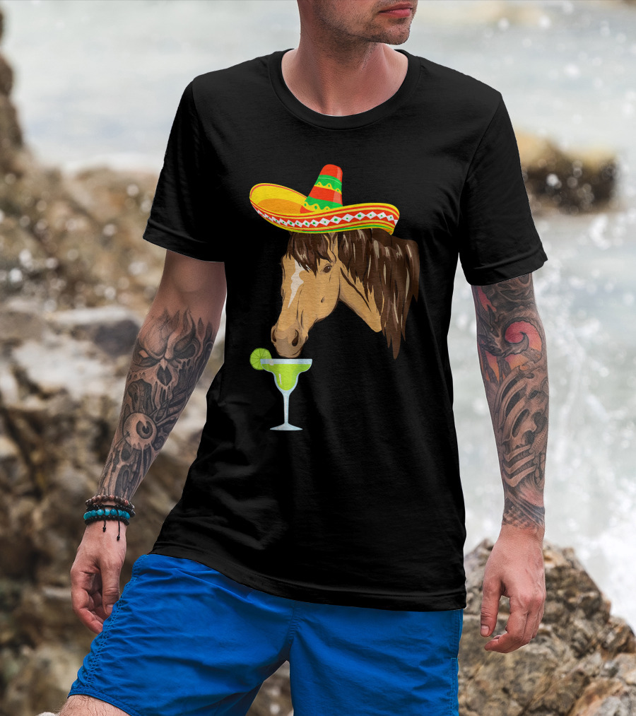 Cute Horse Sombrero Margarita Cinco De Mayo T-Shirt