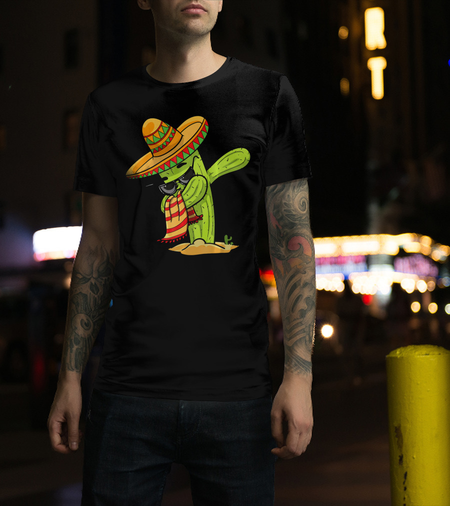 Dabbing Cactus Wearing Sombrero And Sunglasses T-Shirt