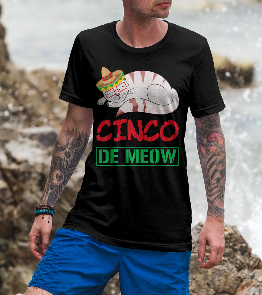 Cinco De Meow Funny Kitty With Sombrero Celebrating Mexican Holiday T-Shirt