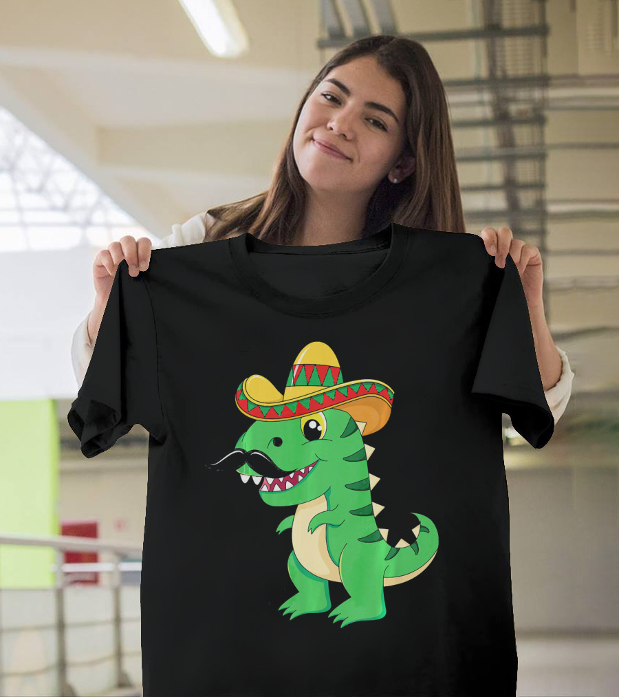 Cinco De Mayo Rex Dinosaur in Sombrero and Mustache T-Shirt