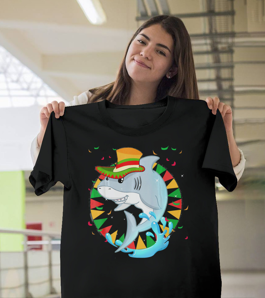 Cute Shark Cinco de Mayo 5th of May Celebration Hat Sombrero Colorful Fiesta T-Shirt