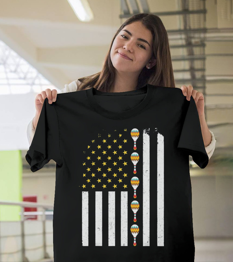 Cinco De Mayo Vintage American Flag with Maracas T-Shirt