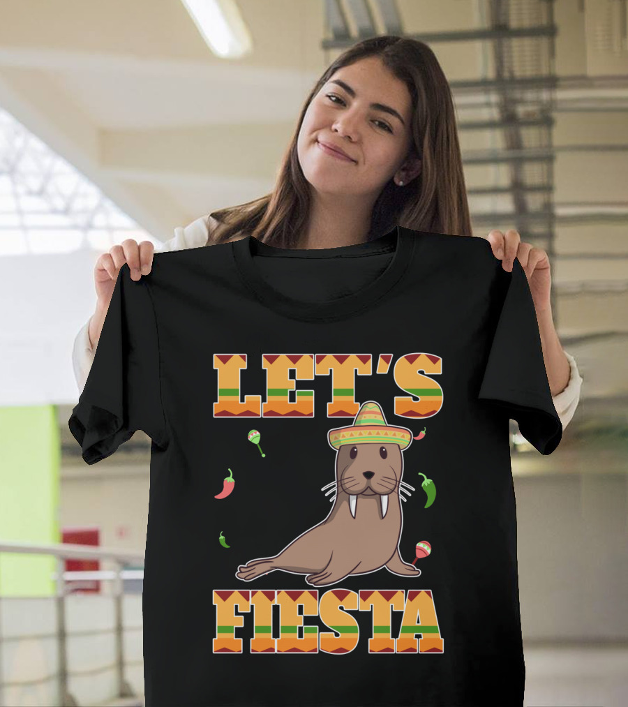 Let's Fiesta Walrus Sombrero Peppers Cinco De Mayo Mexican T-Shirt