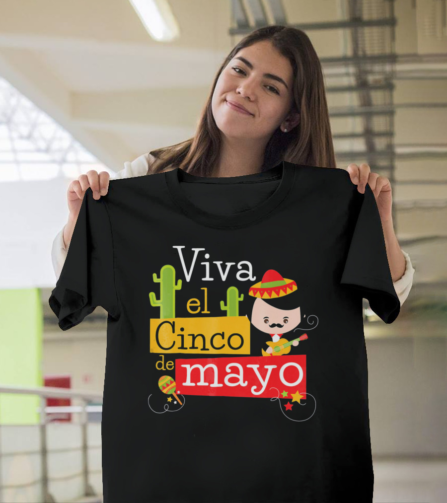 Viva el Cinco de Mayo Cactus Sombrero Guitar Mexico T-Shirt
