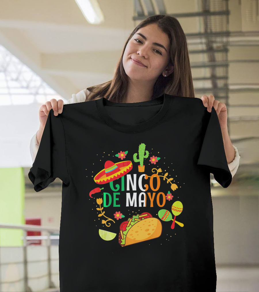 Cinco De Mayo Sombrero Taco Maracas Cactus Fiesta T-Shirt