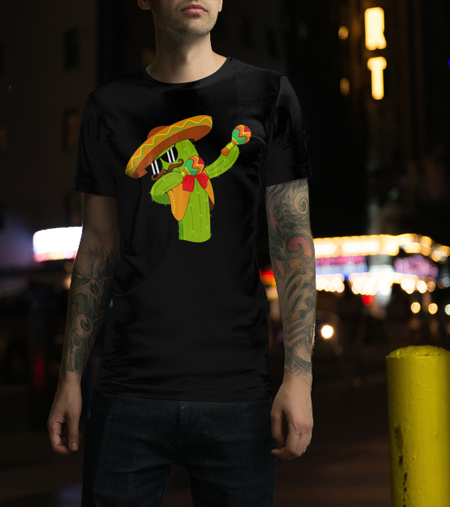 Cinco De Mayo Dabbing Cactus Sombrero Maracas T-Shirt