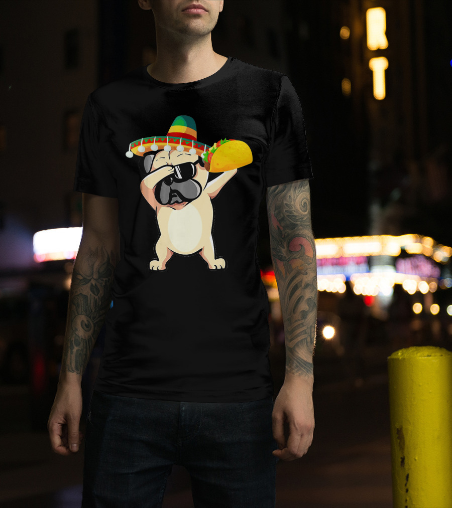 Cinco De Mayo Pug Dog Dabbing With Taco And Sombrero T-Shirt