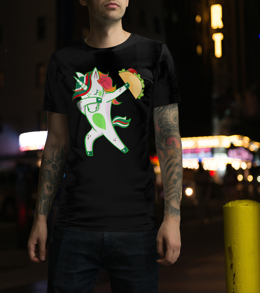 Unicorn Dabbing With Taco And Food Fun T-Shirt