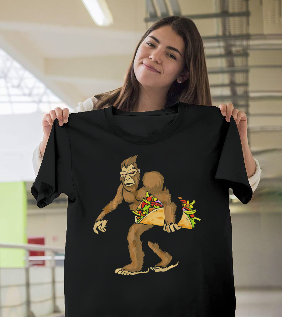 Mexican Taco Fiesta Party Bigfoot Holding Giant Taco T-Shirt