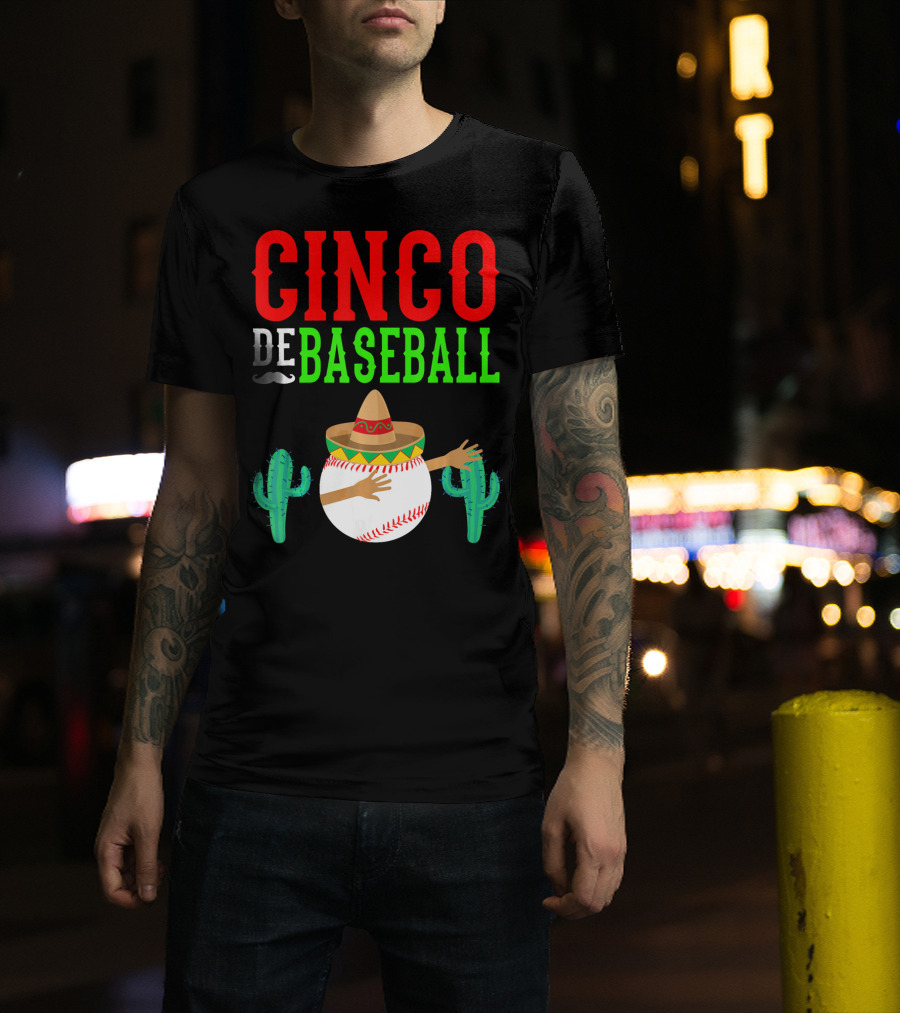 Cinco De Baseball Funny Dabbing Mex Sombrero Cactus T-Shirt