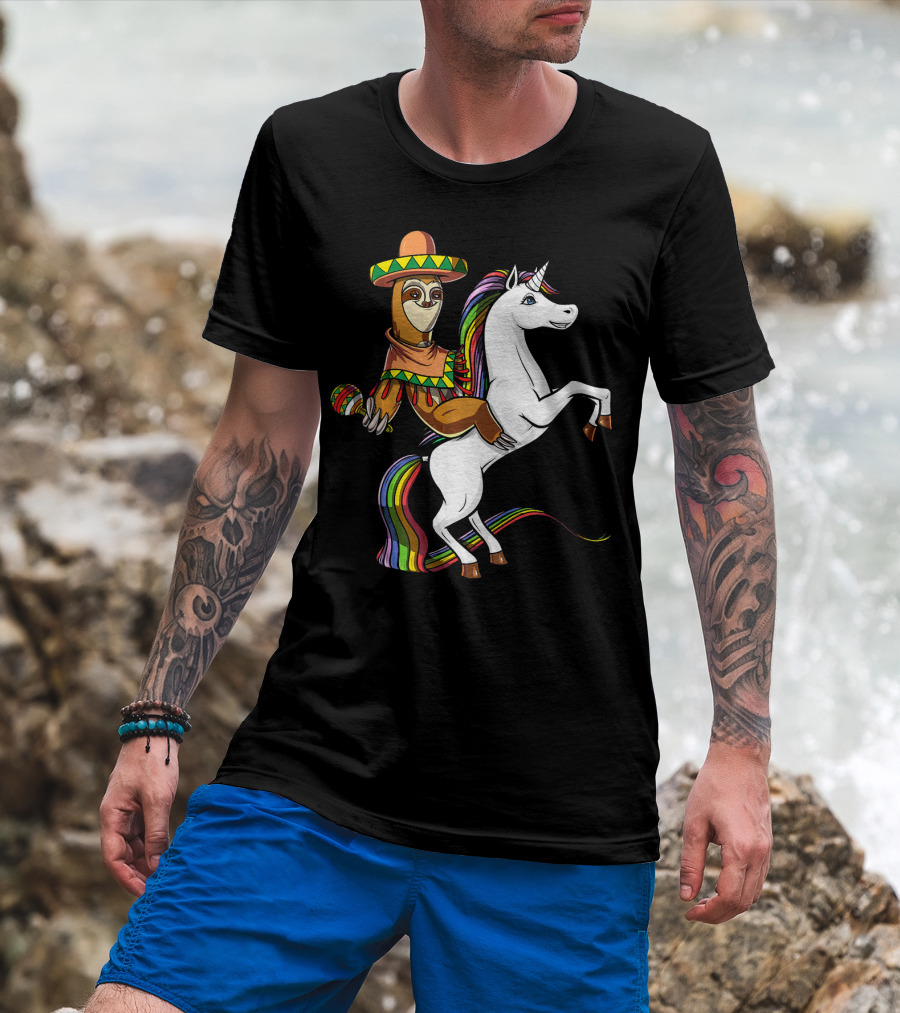 Mexican Sloth Riding Unicorn Cinco De Mayo T-Shirt