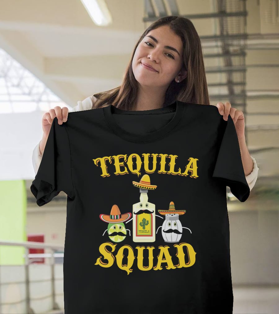 Tequila Squad Lime Salt Sombreros Bottle Fun T-Shirt