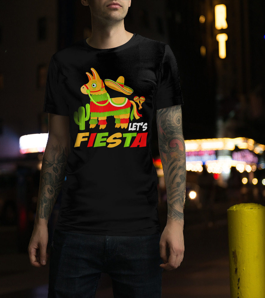 Let's Fiesta Cinco De Mayo Sombrero Piñata Cactus Maracas T-Shirt