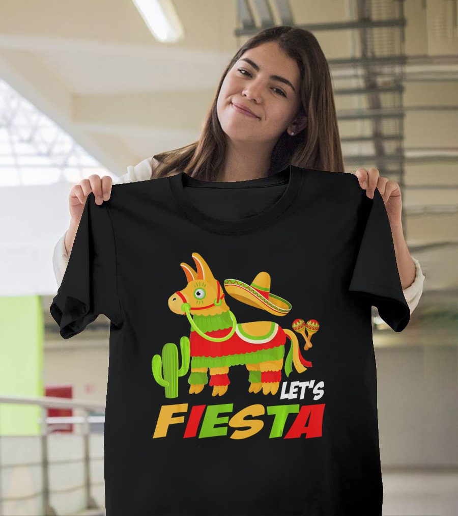 Let's Fiesta Cinco De Mayo Sombrero Piñata Cactus Maracas T-Shirt
