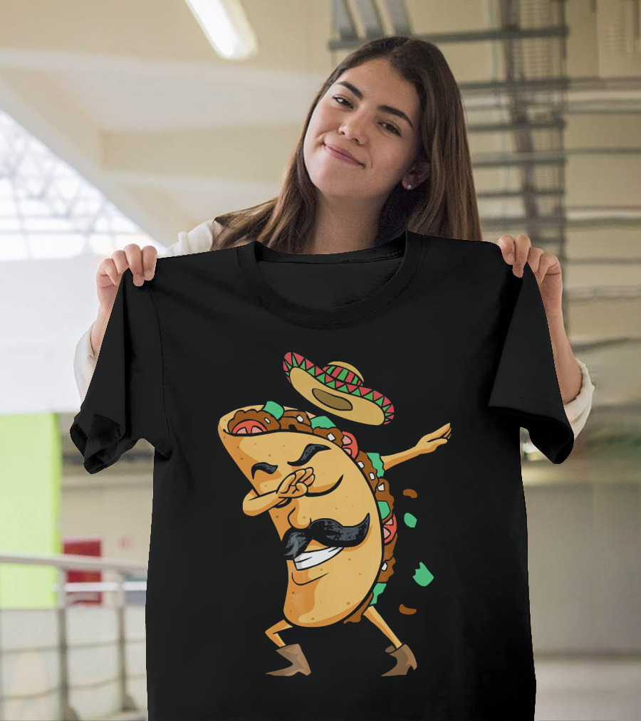 Dabbing Taco Sombrero Mustache Funny Fiesta Cinco T-Shirt