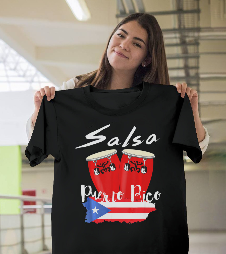 Salsa Puerto Rico Boricua Flag Bongos T-Shirt