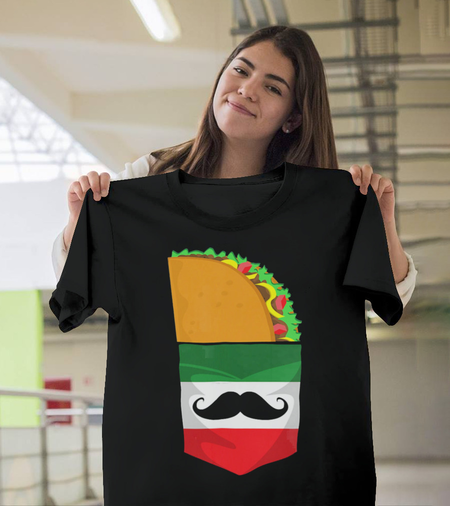 Mexican Flag Taco Cinco De Mayo Mustache T-Shirt