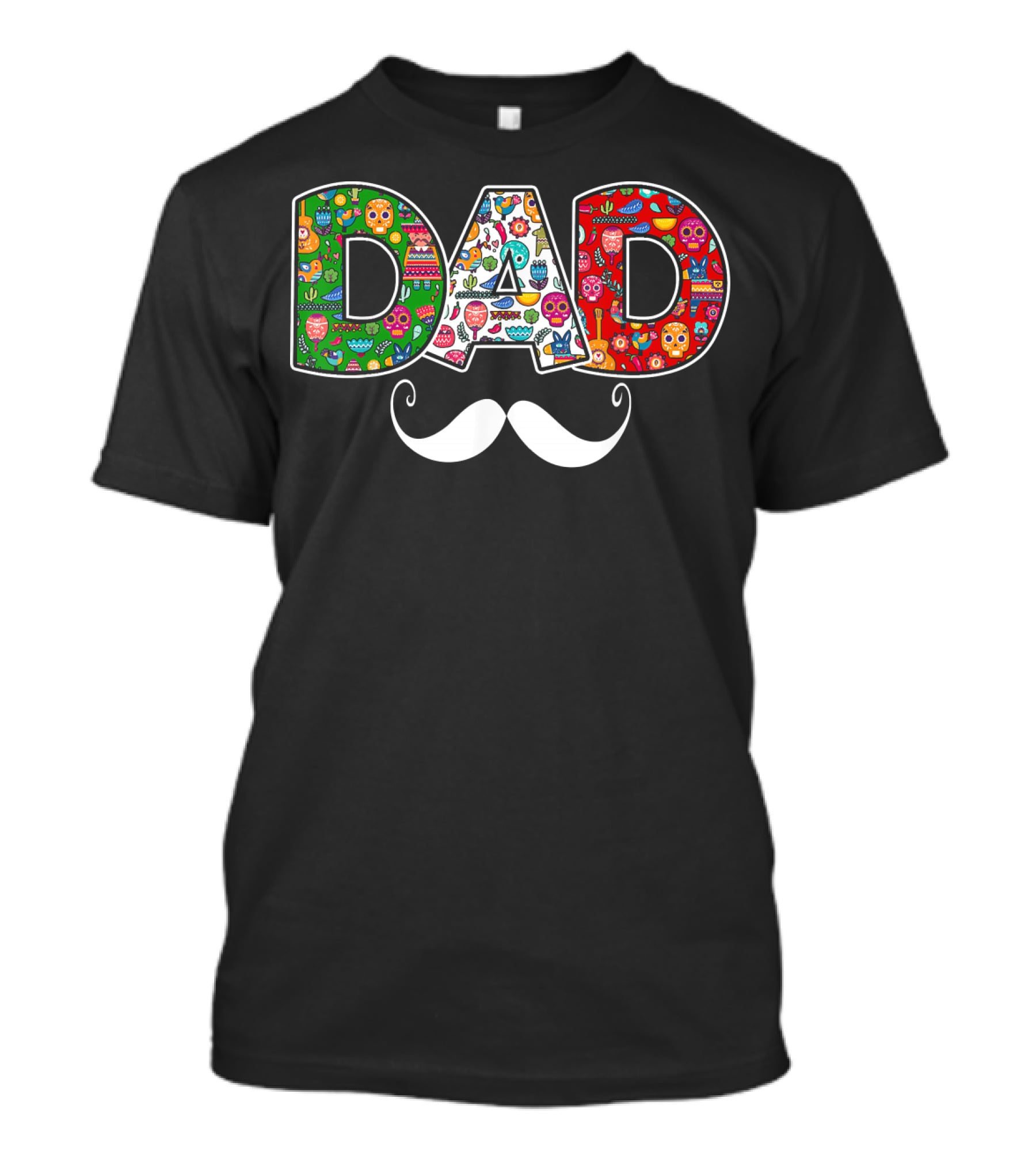 Mens Mexico Skull Maracas Sombrero Dad Mustache Colorful Icons T-Shirt