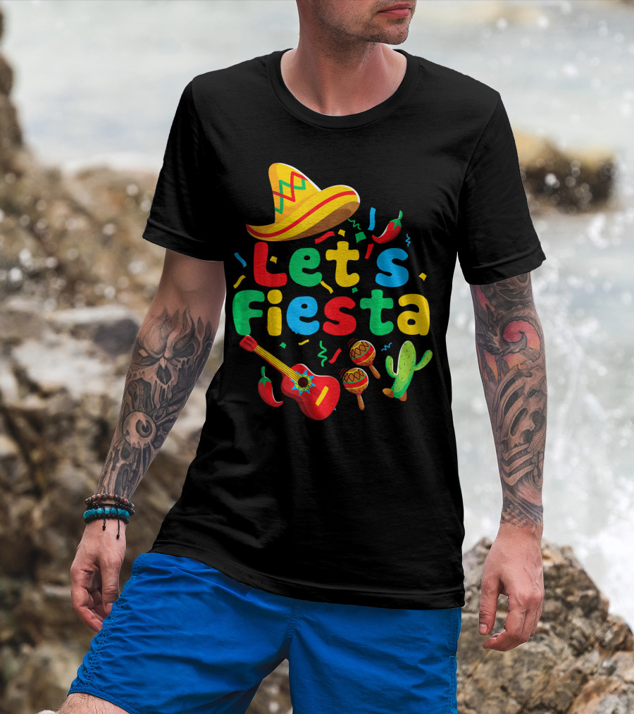 Let's Fiesta Cinco De Mayo Mexican Guitar Cactus T-Shirt