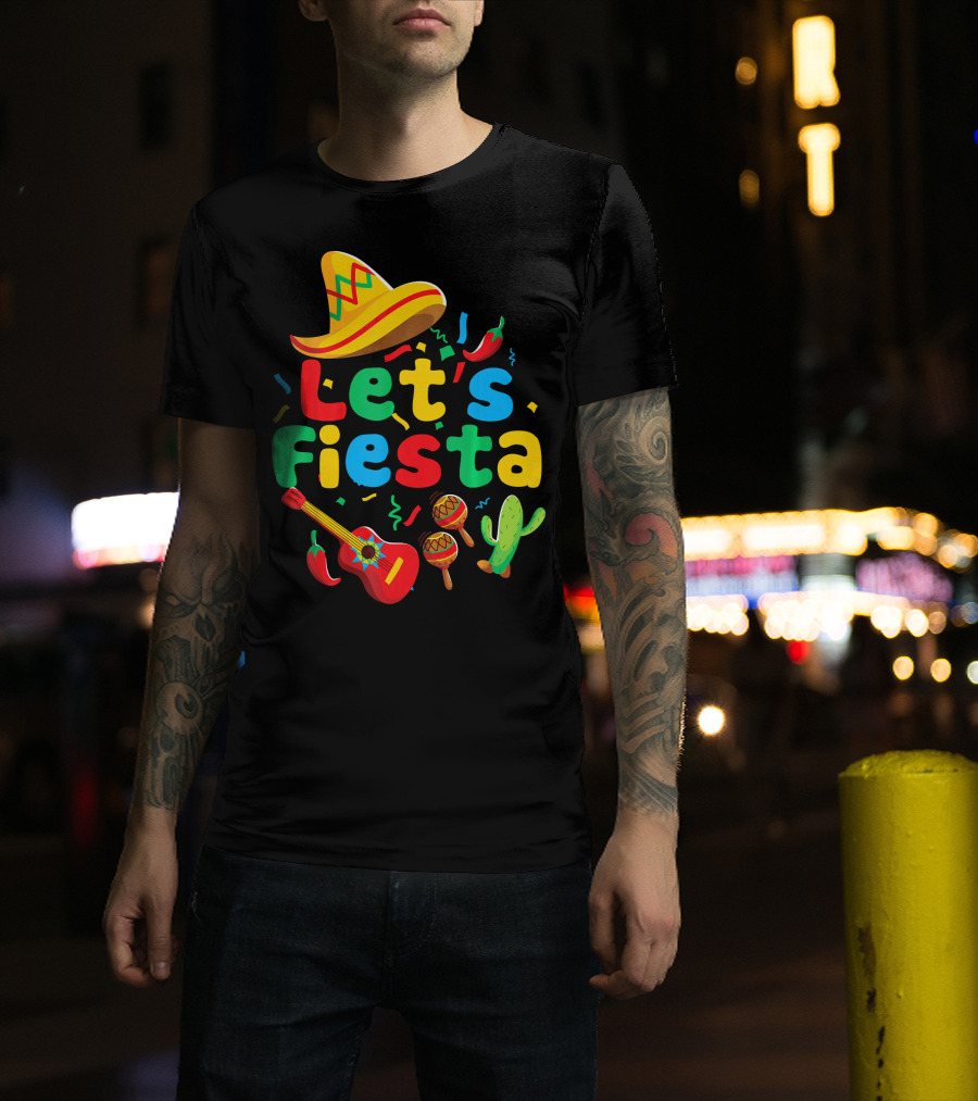 Let's Fiesta Cinco De Mayo Mexican Guitar Cactus T-Shirt