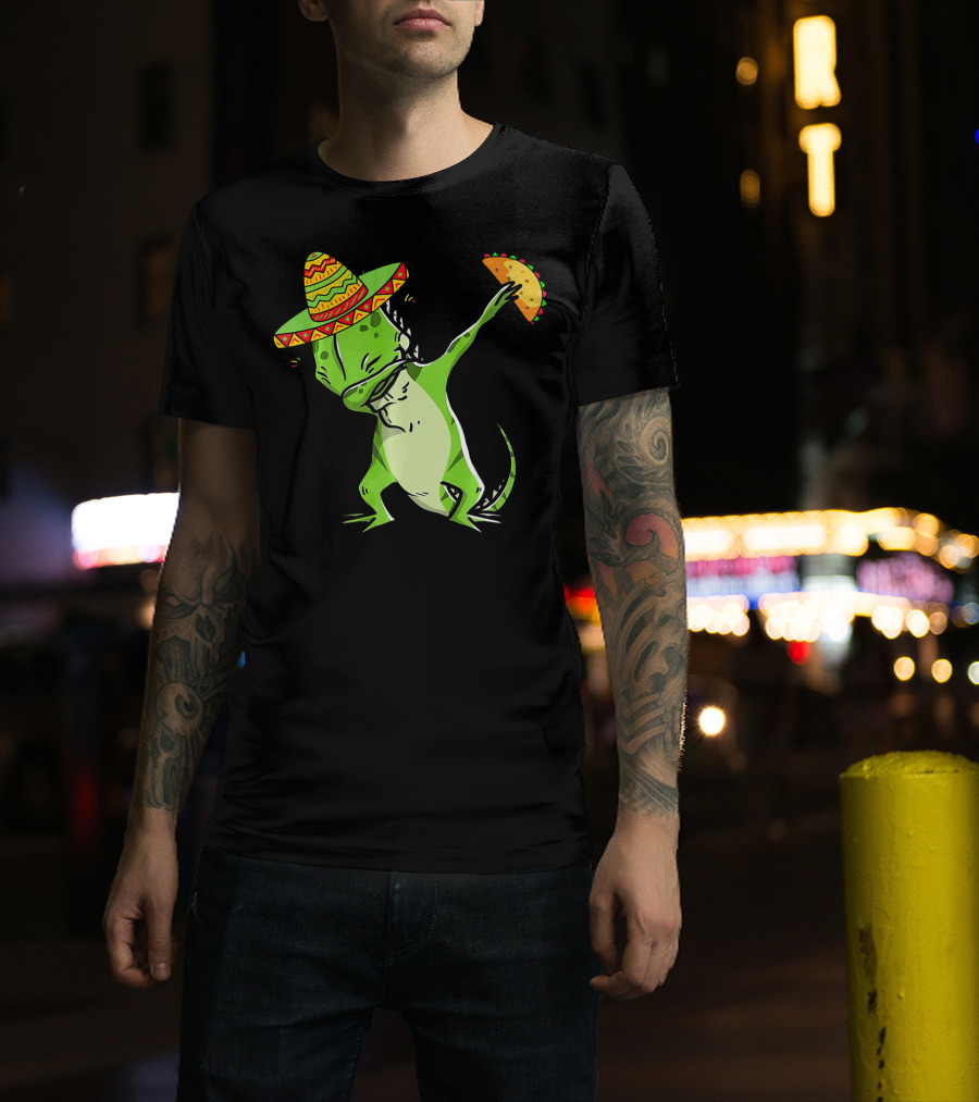 Cinco De Mayo Iguana Dabbing With Taco And Sombrero T-Shirt