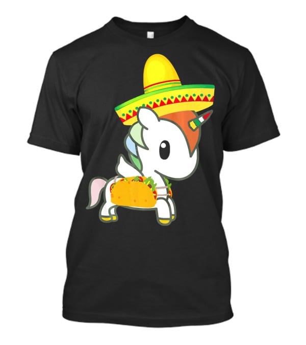 Chibi Cinco De Mayo Unicorn Wearing Sombrero Taco T-Shirt