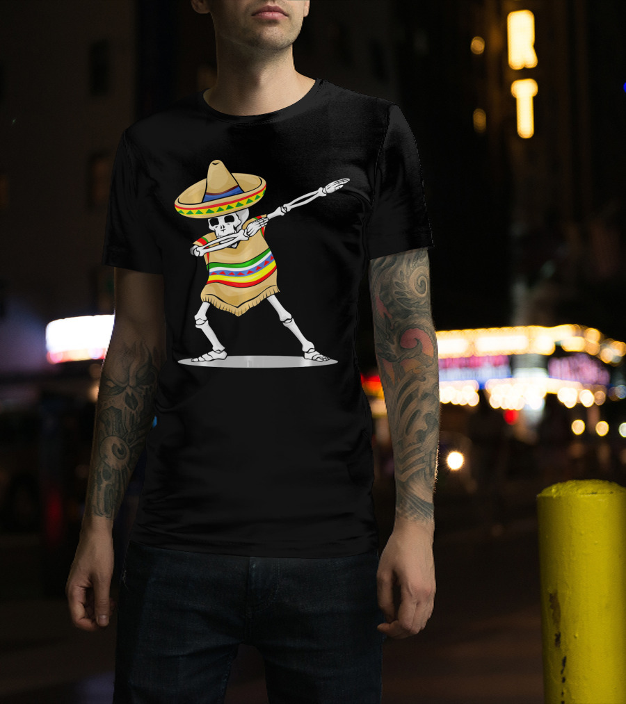 Cinco De Mayo Dabbing Skeleton Sombrero Poncho T-Shirt