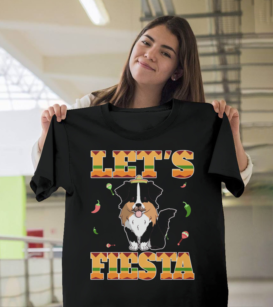 Let's Fiesta Australian Shepherd Dog Sombrero Maracas Peppers T-Shirt