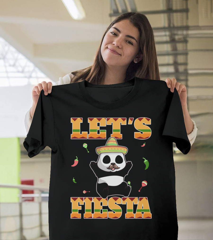 Let's Fiesta Panda Sombrero Maracas Peppers Cinco De Mayo Mexican T-Shirt