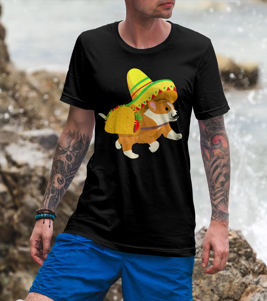 Cinco De Mayo Corgi In Sombrero And Taco Costume T-Shirt