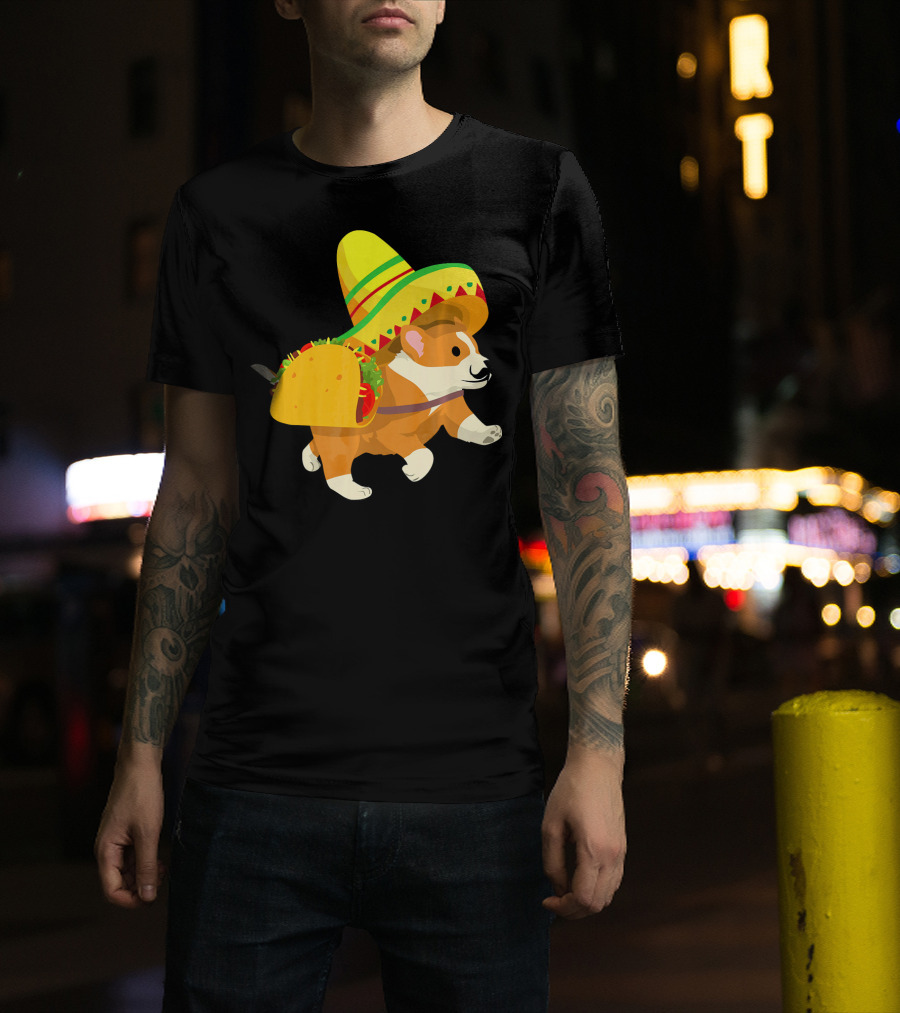 Cinco De Mayo Corgi In Sombrero And Taco Costume T-Shirt