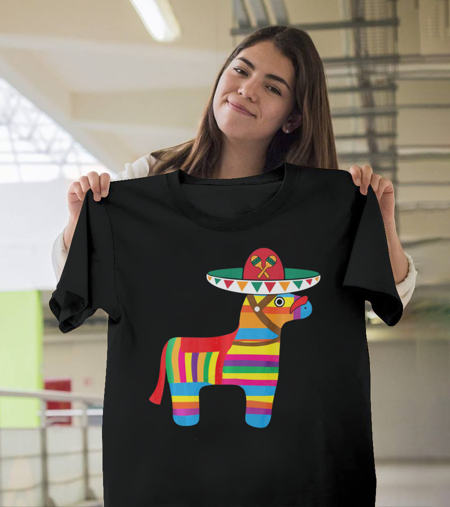 Pinata With Sombrero Mustache Cinco De Mayo Fiesta T-Shirt