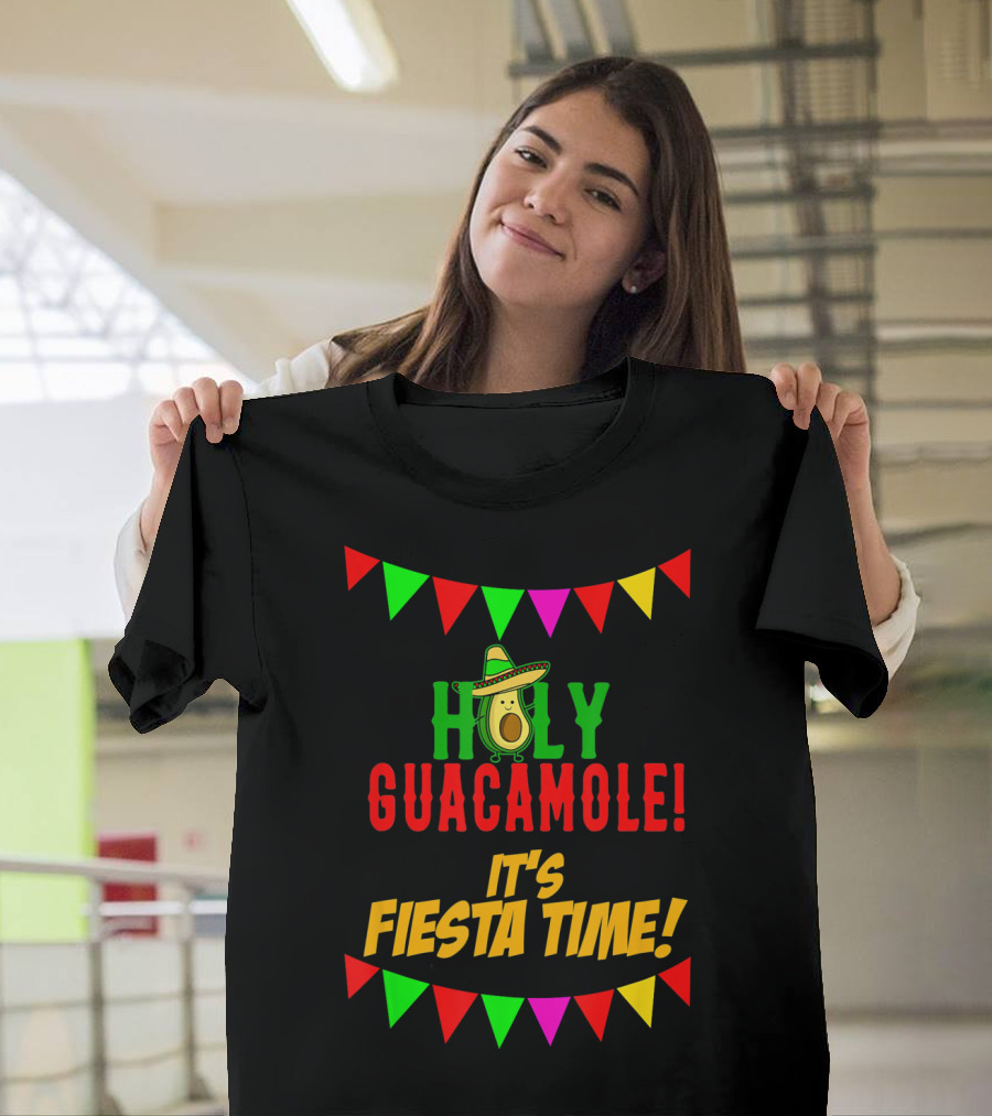Holy Guacamole It's Fiesta Time Cinco Banners Avocado Sombrero T-Shirt