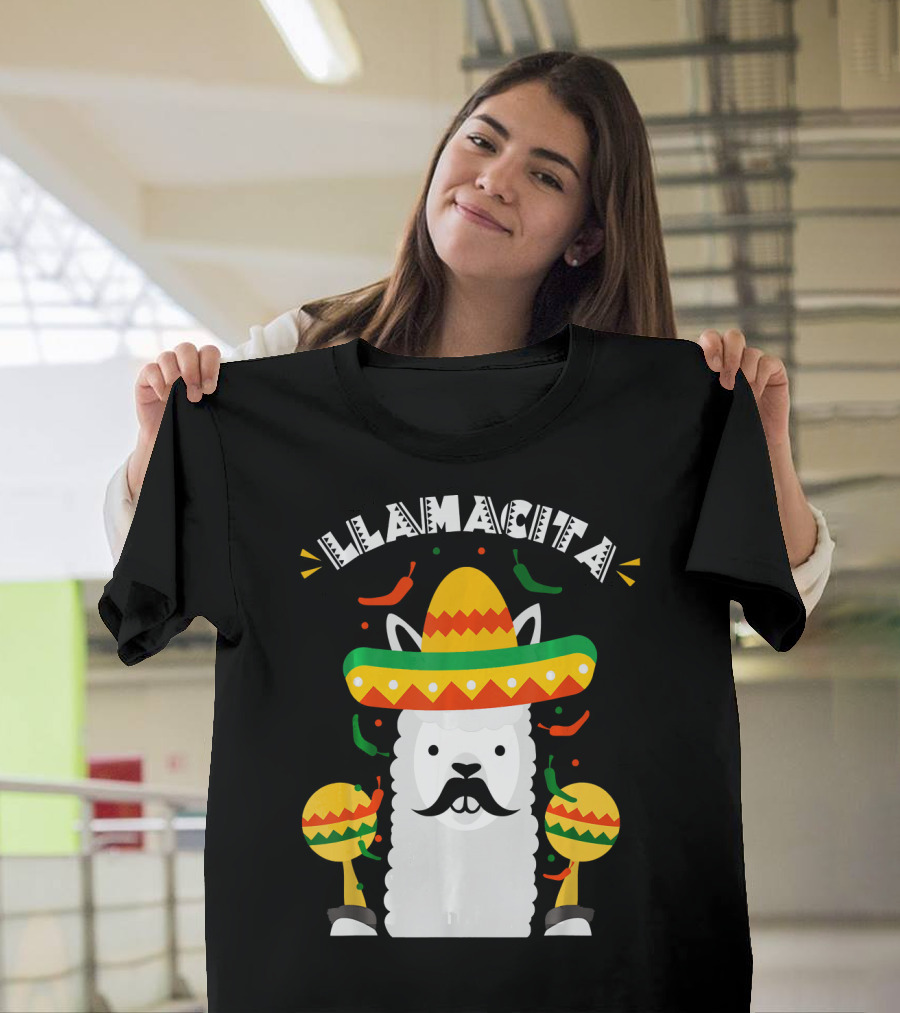 Llamacita Cinco De Mayo Party Llama Sombrero Maracas T-Shirt