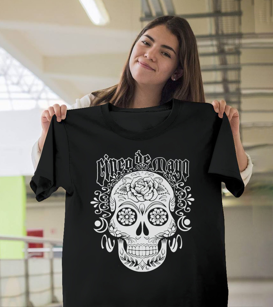 Cinco de Mayo Sugar Skull with Floral Decorations T-Shirt