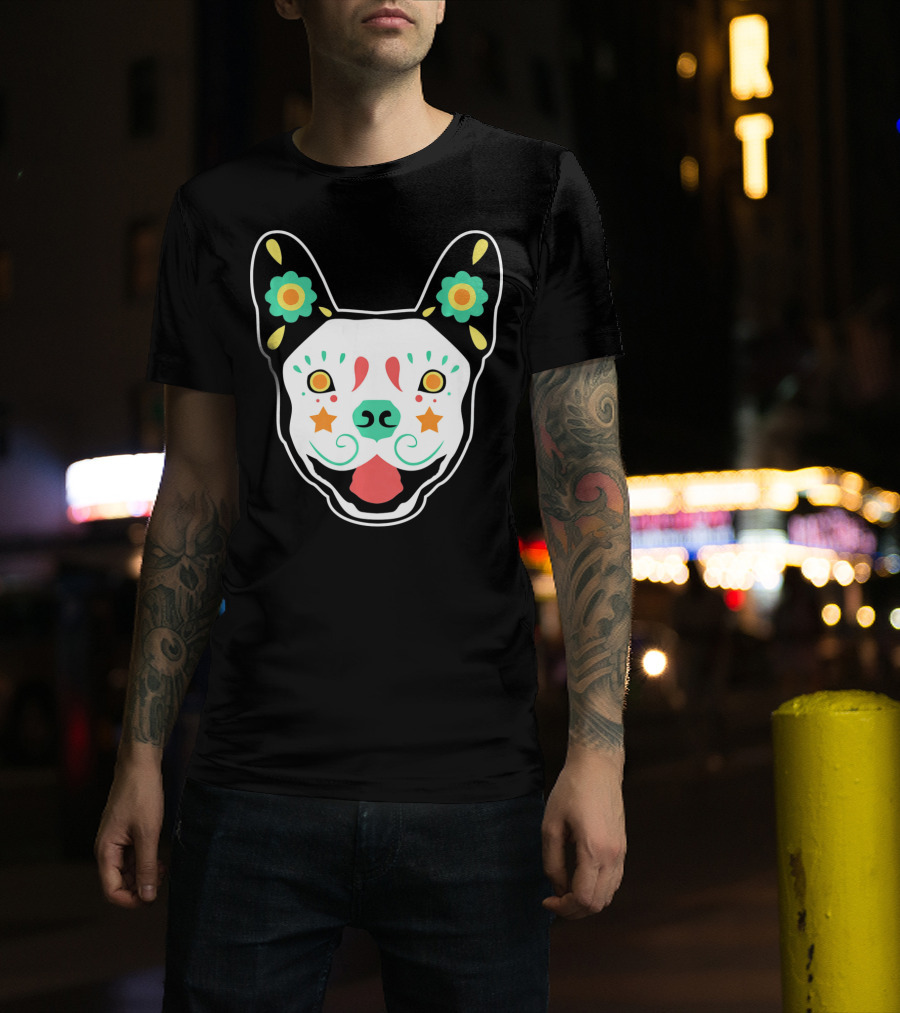 French Bulldog Sugar Skull Dia De Los Muertos T-Shirt