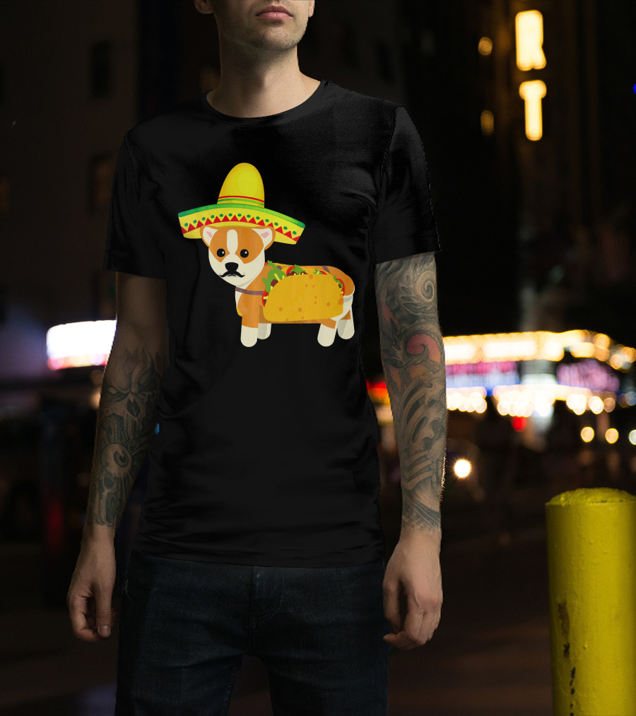 Funny Mexican Corgi In Sombrero Taco Cinco De Mayo T-Shirt