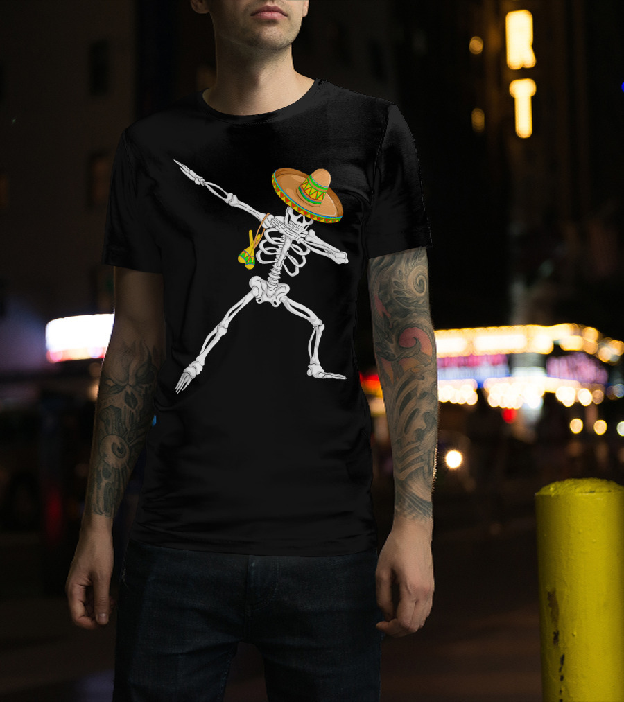 Cinco De Mayo Dabbing Skeleton Sombrero Dance T-Shirt