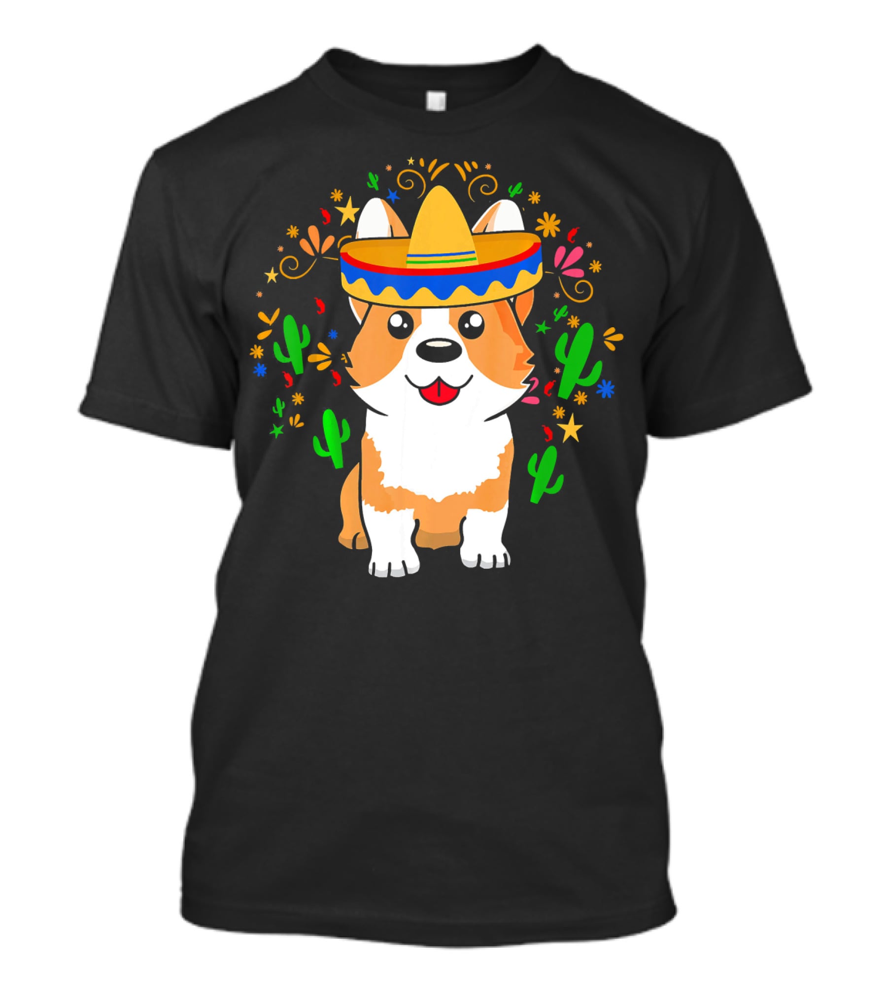 Cinco De Mayo Corgi Dog With Sombrero And Cacti T-Shirt