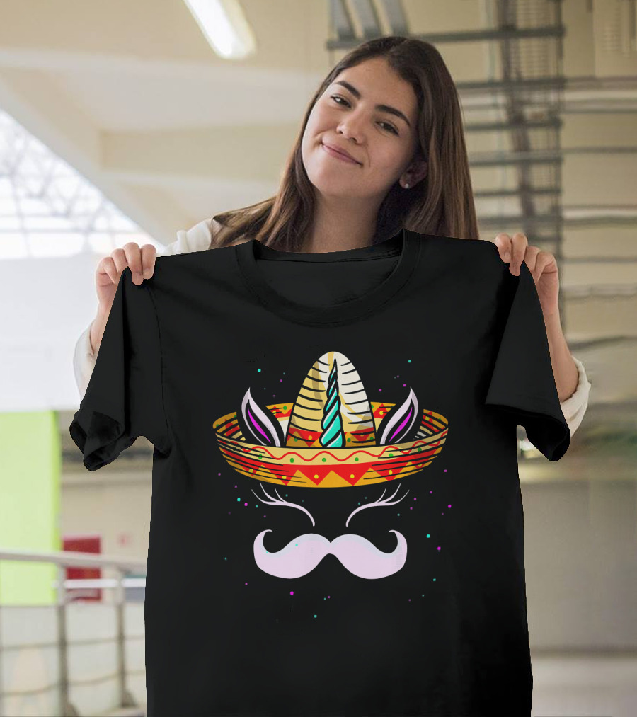 Cinco De Mayo Sombrero Unicorn Face Fantasy Anim T-Shirt