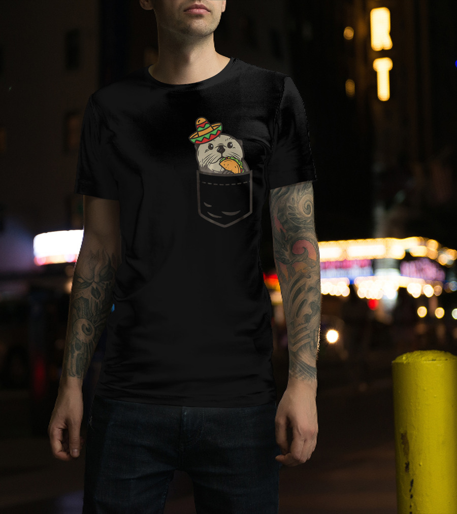Cute Pocket Otter Sombrero Taco Cinco De Mayo T-Shirt