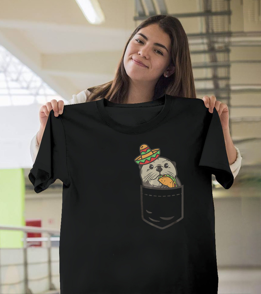 Cute Pocket Otter Sombrero Taco Cinco De Mayo T-Shirt