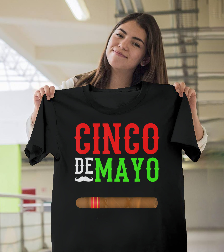 Cinco De Mayo Cigar With Mustache Graphic Funny Mexico T-Shirt